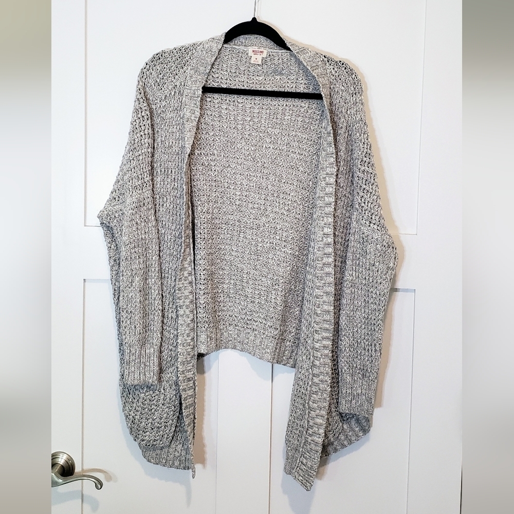 Mossimo Heathered Gray Open Knit Chunky Cardigan Sweater  Pockets Size M…